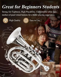 Trumpet B Flat for Beginners Students, Brass Trumpet Mouthpiece Nickel Finish - Picture 1 of 7