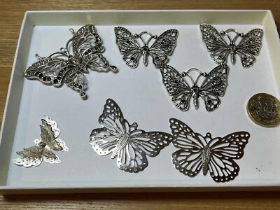 Mixed Bundle Silvery Metallic Filigree Butterfly  Charms  For Jewellery Making - Image 1 of 3