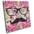 Hipster Mustache Geometric Vintage SINGLE CANVAS WALL ART Picture Print