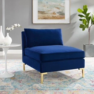 Modway Ardent Performance Velvet Sectional Sofa Armless Chair in Navy - Picture 1 of 8