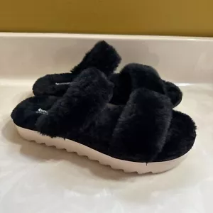 Koolaburra by UGG Women's Fuzz On Faux-Fur Slide Sandals Black Size 9 Medium - Picture 1 of 3