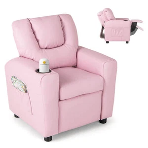 Kids Recliner Chair w/Cup Holder & Side Pocket Adjustable Backrest Footrest - Picture 1 of 6