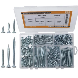 High Hardness Wood Screws Assortment Kit 209 Pcs Phillips Drive Flat Head 6 Size - Picture 1 of 7