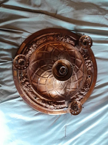 ANTIQUE VINTAGE ORNATE ART NEAVEAU CAST METAL FLUSH MOUNT CEILING LIGHT FIXTURE Cover
