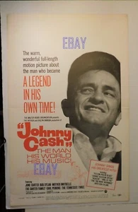 Póster de tarjeta de ventana original 1969 de Johnny Cash ""The Man, His World, His Music - Imagen 1 de 2