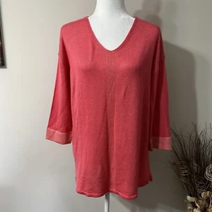 Chico's Damen 3/4 Arm leichter Pullover Tunika V-Ausschnitt Gr. 2 / L rosa koralle - Bild 1 von 12