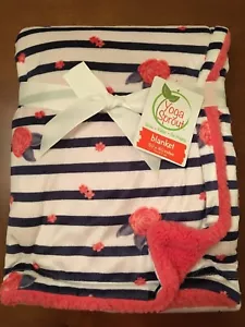Yoga Sprout Babydecke Navy Weiß Streifen Koralle Blumen Wende Sherpa NEU - Bild 1 von 7