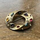Vintage Marcel Boucher Pin Brooch Oval Gold Tone Multicolored Stones 0143P