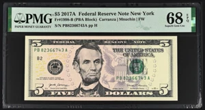 USA, 2017A, Federal Reserve New York , $5, PMG 68 EPQ , Fr#1998-B , Top Pop - Picture 1 of 5