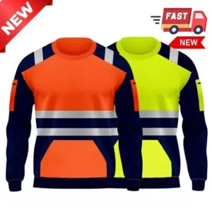 Hi Viz Vis High Visibility Jacket 2 Tone Pullover Work Hoodie Sweatshirt Jumper - Picture 1 of 9