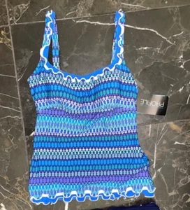 Traje de baño Tankini Profile by Gottex Blue Lagoon para mujer 8 nuevo con etiquetas - Imagen 1 de 4