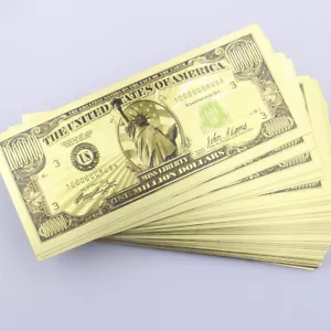 100 Pcs Gold Banknote Statue of liberty 1 Million US dollar Craft Gift Prop New - Picture 1 of 3