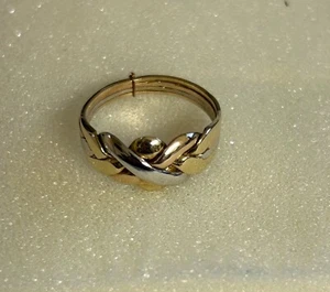 TURKISH 4-BAND 14 KT TRI-COLOR GOLD PUZZLE RING SIZE 7 1/2 AUTHENTIC NEW - Picture 1 of 9