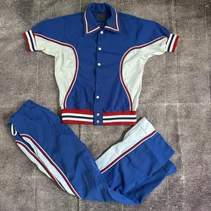 Herren Vintage 70er Wilson rot weiß blau Basketball Warm Up Jacke Hose Gr. M - Bild 1 von 10