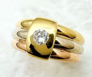 Cartier Trinity Three Gold Diamond 18k Yellow White Rose Gold Wide Ring Size 50 - Picture 1 of 6