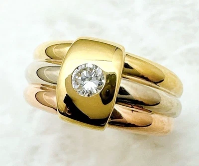Cartier Trinity Three Gold Diamond 18k Yellow White Rose Gold Wide Ring Size 50 - Image 1 of 4