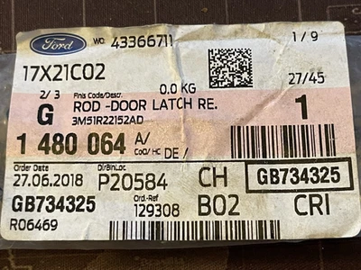 Genuine Ford C-Max Kuga Mk1 Focus C-Max Door Latch Remote Control Rod 1480064 - Image 1 of 4