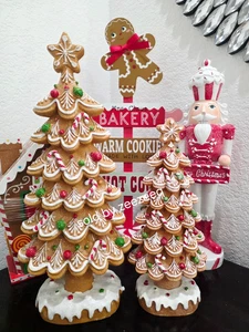 2 Christmas Glitter Gingerbread Tree Figurine Brown Red Holiday Decor 15" & 11" - Picture 1 of 6