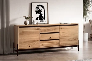 Sideboard Kommode 155x67cm Massivholz Wildeiche Eiche & Metall schwarz NEU OVP!! - Bild 1 von 3