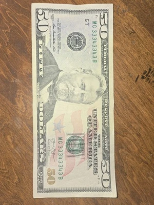 2013 Fifty Dollar Binary Serial Number 33343343 B - Image 1 of 2