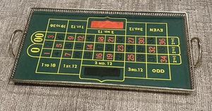 ROULETTE FELT DRINK SERVING TRAY MCM 1960S HANDLES 23" * 12" ONE OF A KIND EUC - Picture 1 of 7