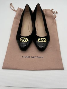 Stuart Weitzman Womens Flats Shoe Black Leather Suede Gold Logo EUR 39 US 8 - Picture 1 of 22