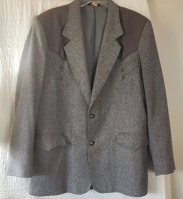 J49 Pioneer Wear Blazer Sportcoat Men 44L Western Vintage gray Made in USA  - Image 1 of 4