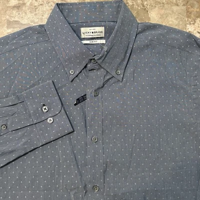 Camisa Lucky Brand Para Hombre Azul Mediana Geométrica Manga Larga Botón NUEVA Foto 1 de 4