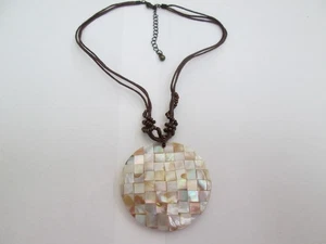 3 STRAND BROWN CORD NECKLACE WITH SMALL BEADS AND SHELL ? PENDANT - Picture 1 of 3