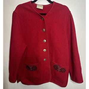 Vintage Stapf reine Schurwolle rot Strickjacke Pullover Taschen Stickerei Größe EU 42 - Bild 1 von 8