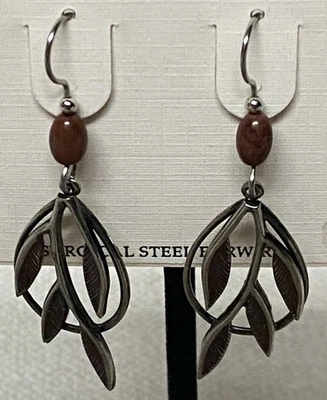 New Silver Forest Leaf Branch Earrings Bronze Silver Dangle Surgical Steel - Image 1 of 4