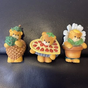 Lucy & Me Teddy Bear STRAWBERRY TART PIE CAKE Figurine Set Of 3 - Picture 1 of 11