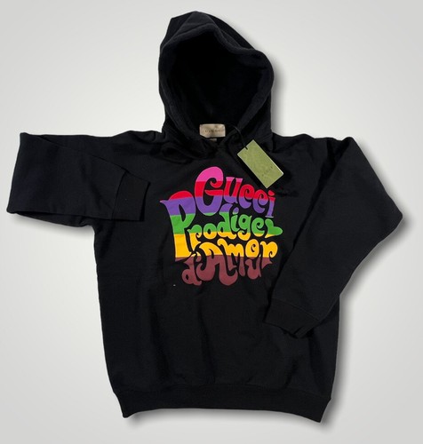 Felpa con cappuccio Gucci nera Prodige in cotone taglia grande Made in Italy