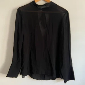 Pfeiffer Black Blouse Medium Sheer Womens Long Sleeve High Neck Back Neck Tie - Picture 1 of 13