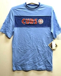 Cooperstown Collection Chicago Cubs Blue Distressed Word Short Sleeve T-Shirt - Picture 1 of 6