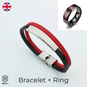 MENS RINGS TITANIUM BRACELET STEEL CHAIN BAND SILvER LEATHER CELTIC WOMEN BRAID - Picture 1 of 18