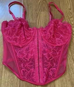 Primark Hot Pink Lace Sheer Corset Top 34D Adjustable Detachable Bra Straps - Picture 1 of 7