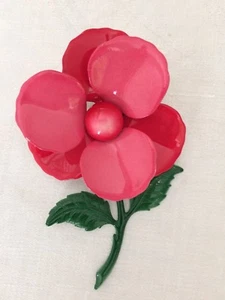 VINTAGE PORTANTINA JEWELRY Brooch pin costume enamel red pink rose green - Picture 1 of 4
