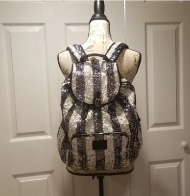 NEW VICTORIA'S SECRET PINK  Striped Sequin Backpack..FREE SHIPPING  - Image 1 of 4