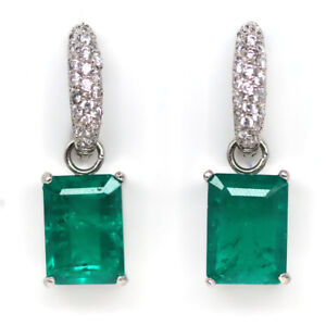 NATURAL 10 X 14 mm. FOREST GREEN DOUBLET EMERALD & WHITE CZ 925 SILVER EARRINGS