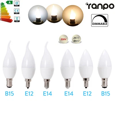 Dimmable E14 SES E12 B15 5W LED Chandelier Candle Light 220V Bulb White Lamp RE - Image 1 of 4