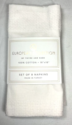 THYME & SAGE NAPKINS (8) WHITE EUROPEAN COLLECTION 18 X 18 TURKISH COTTON NIP - Image 1 of 2