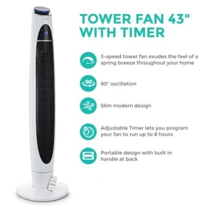 43" Digital Cooling Tower Fan 3 Speed 90° Oscillating Remote Control & Timer Air - Picture 1 of 12