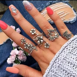 NEW Bulk 4Pc Mixed Antique Style Floral Vine Novelty Fashion Rings Set Gift Fun - Picture 1 of 19
