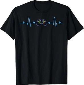 Funny Video Gamer Heartbeat Gaming Lover Boys Video Gamer Gift Unisex T-Shirt - Picture 1 of 4