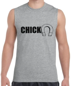 Chick Magnet Funny T-shirt Mens Sleeveless Shirt Muscle Tees Mens Cut Off Shirts - Picture 1 of 2