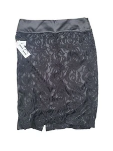 Dalia Collection Skirt Womens 10 Black Lace Overlay Knee Length Side Zip NWT - Picture 1 of 5