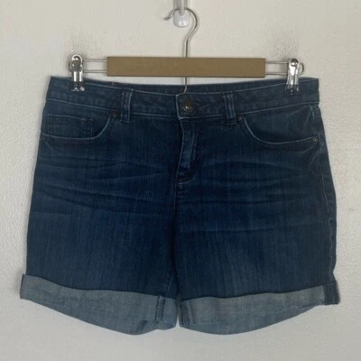 Pantalones cortos de mezclilla para mujer LC Lauren Conrad talla 8 elásticos corte lengüeta enrollable dobladillo azul Foto 1 de 4