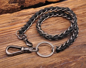 Vintage Biker Leather&Metal Chain Braided Rocker Jean Keychains Key Wallet Chain - Picture 1 of 12