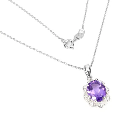 Collana In Argento Sterling 925 Con Ovale Ametista 10x8mm Gioielleria - Immagine 1 di 4